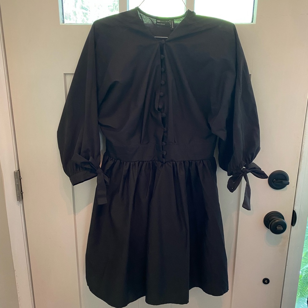 COPY. ASOS edition poplin black puffy sleeve mini dress SO CUTE!